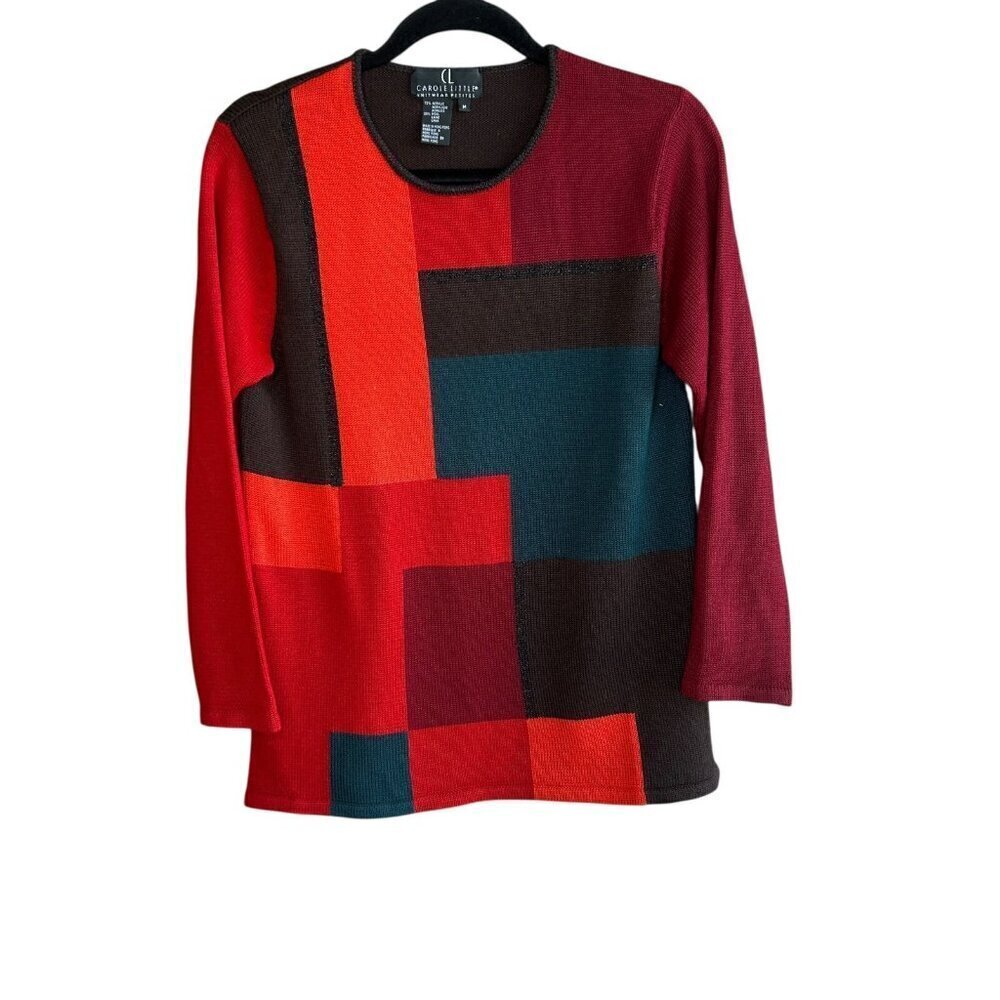 Carole Little Vintage 90s Colorblock Wool Blend Sweater Size Medium